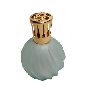 Lampe Berger Frosted Blue Glass Swirl Gold Fragrance Diffuser Oil Lamp Wick Vtg